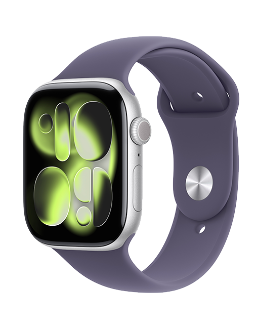 Apple Watch Series 11 GPS + Cellular 46mm Silver Aluminum Case with Purple Fog Sport Band - S/M